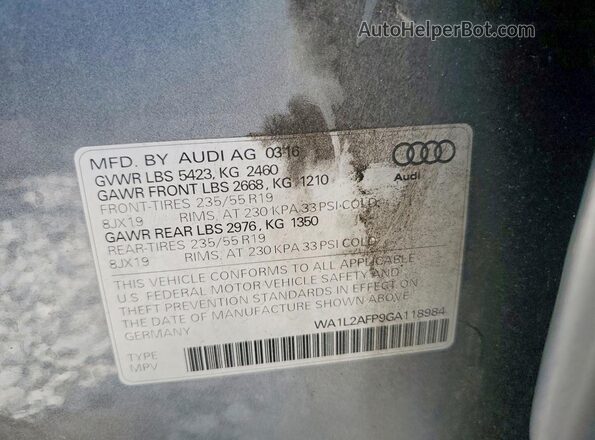 WA1L2AFP9GA118984 2016 AUDI Q5 Gray 