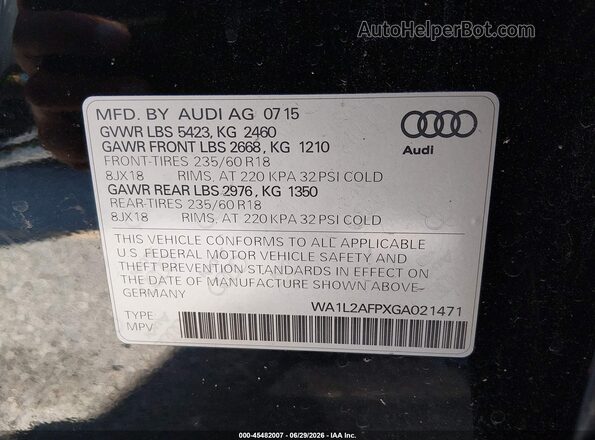 WA1L2AFPXGA021471 2016 AUDI Q5 Black Widok komory silnika