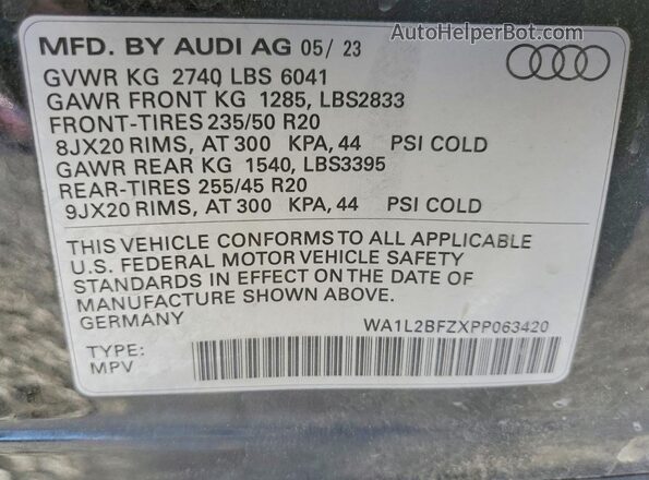 WA1L2BFZXPP063420 2023 AUDI Q4 Black VIN կոդի պիտակի տեսք