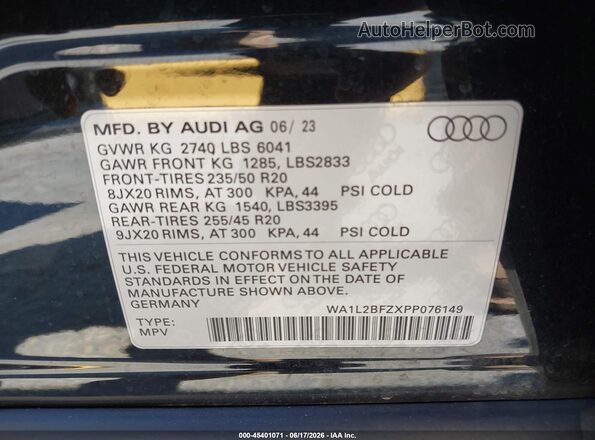 WA1L2BFZXPP076149 2023 AUDI Q4 Black ძრავის განყოფილების ხედი