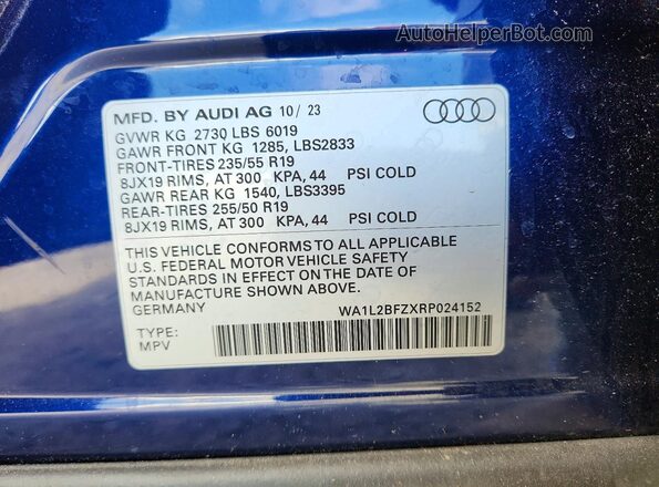 WA1L2BFZXRP024152 2024 AUDI Q4 Blue VIN sticker view