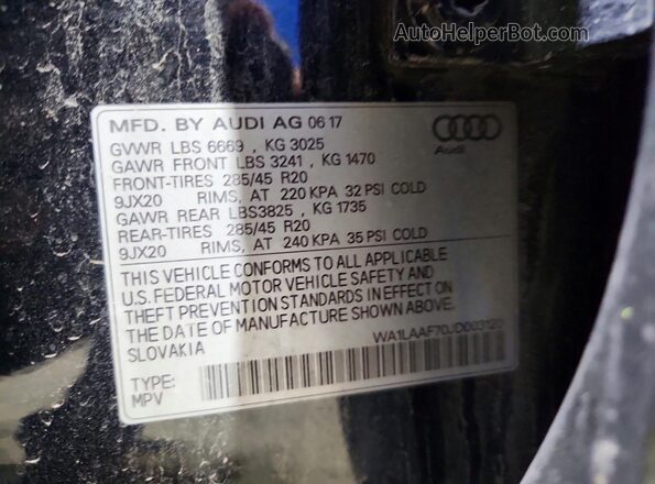 WA1LAAF70JD003120 2018 AUDI Q7 Blue Вид наклейки з VIN-кодом