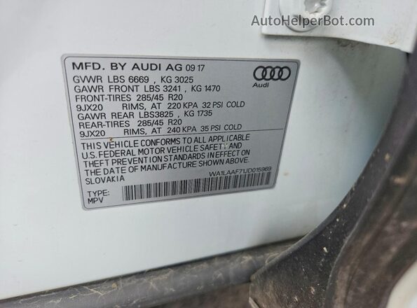WA1LAAF71JD015969 2018 AUDI Q7 Белый Вид наклейки с VIN-кодом