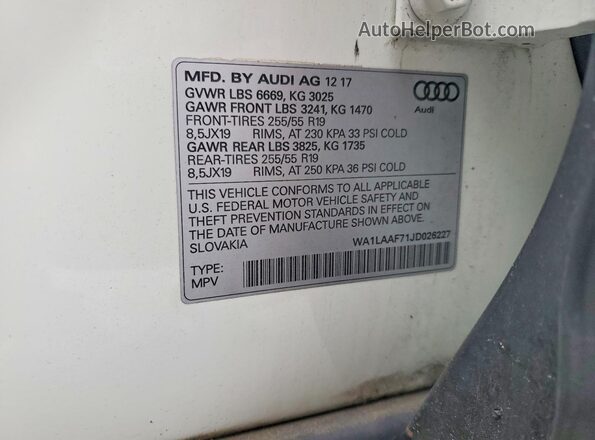 WA1LAAF71JD026227 2018 AUDI Q7 White Vista del compartimento del motor