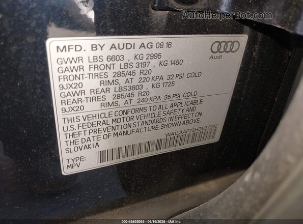 WA1LAAF73HD027292 2017 AUDI Q7 Dark Blue Շարժիչի բաժամունքի տեսք