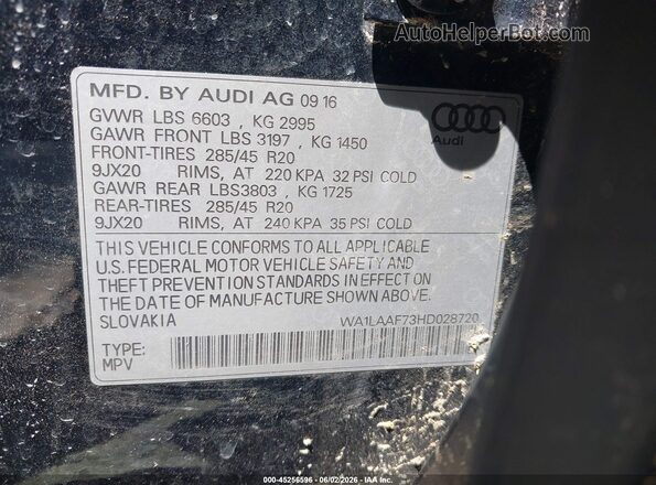 WA1LAAF73HD028720 2017 AUDI Q7 Black ძრავის განყოფილების ხედი