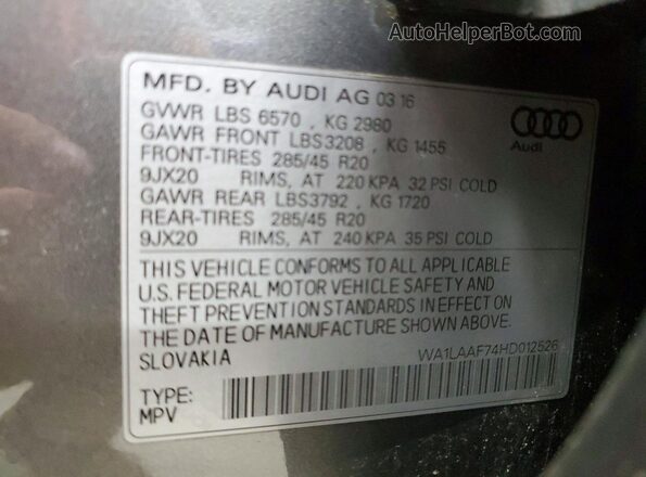 WA1LAAF74HD012526 2017 AUDI Q7 Gray 