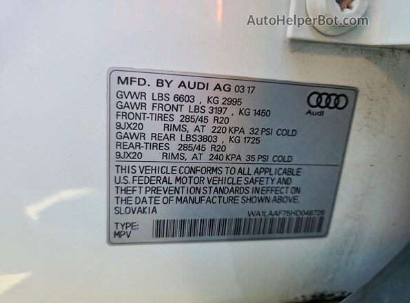 WA1LAAF75HD048726 2017 AUDI Q7 White Շարժիչի բաժամունքի տեսք