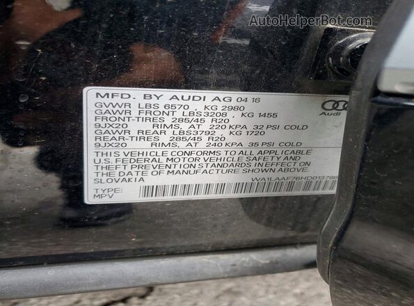 WA1LAAF76HD013788 2017 AUDI Q7 Black VIN կոդի պիտակի տեսք