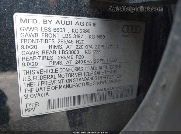 WA1LAAF76HD027786 2017 AUDI Q7 Black Вид підкапотного простору