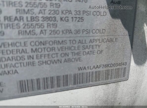 WA1LAAF76KD034843 2019 AUDI Q7 Белый Вид подкапотного пространства