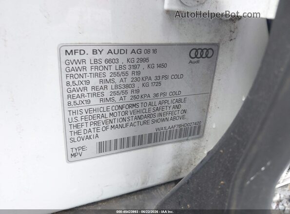 WA1LAAF78HD027420 2017 AUDI Q7 White ძრავის განყოფილების ხედი
