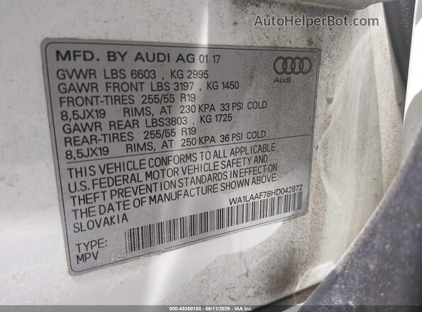WA1LAAF78HD042872 2017 AUDI Q7 White Вид підкапотного простору