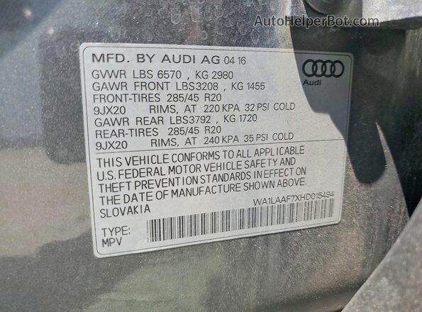 WA1LAAF7XHD015494 2017 AUDI Q7 Gray VIN sticker view