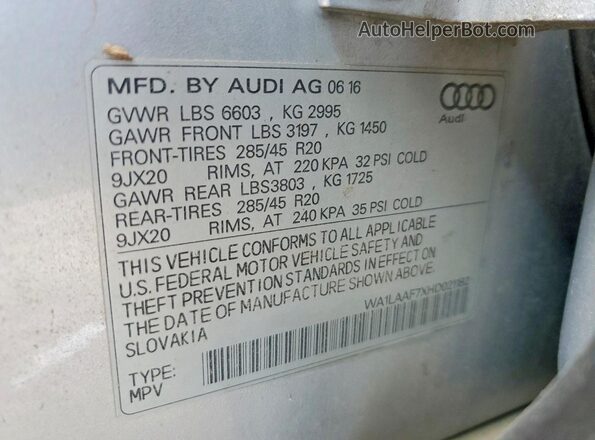 WA1LAAF7XHD021182 2017 AUDI Q7 Silver ძრავის განყოფილების ხედი