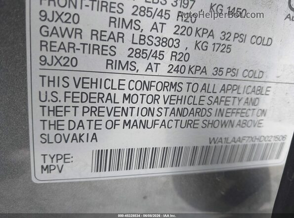 WA1LAAF7XHD021506 2017 AUDI Q7 Gray Vista del compartimento del motor