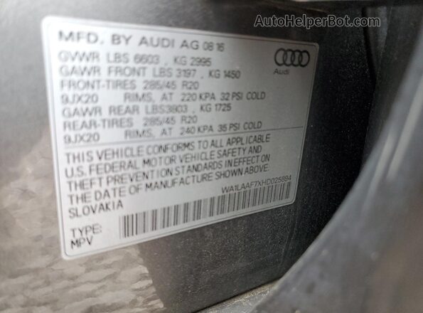 WA1LAAF7XHD025894 2017 AUDI Q7 Gray 360 interior view