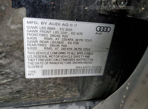 WA1LAAF7XJD017042 2018 AUDI Q7 Black Вид наклейки з VIN-кодом