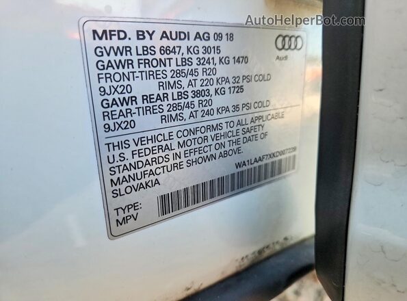 WA1LAAF7XKD007239 2019 AUDI Q7 White 