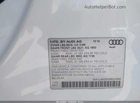 WA1LAAGEXKB022848 2019 AUDI E-TRON White Engine compartment view