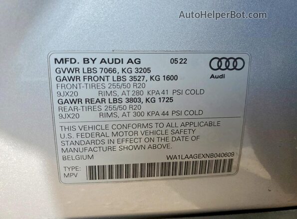 WA1LAAGEXNB040609 2022 AUDI E-TRON Silver 