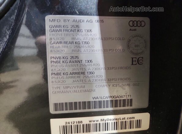 WA1LCAFP0GA047171 2016 AUDI SQ5 Gray 360 interior view