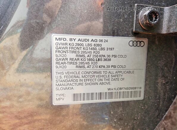 WA1LCBF74SD009116 2025 AUDI Q7 Gray Widok naklejki z numerem VIN