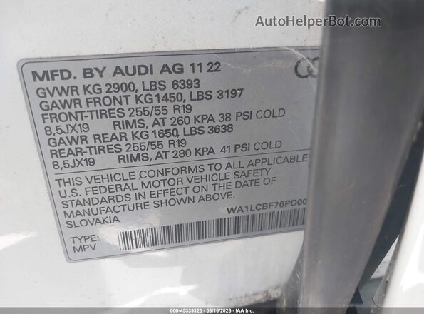 WA1LCBF76PD006421 2023 AUDI Q7 White ძრავის განყოფილების ხედი