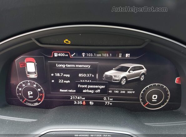 WA1LHAF70KD014566 2019 AUDI Q7 White უკანა სავარძლების ხედი
