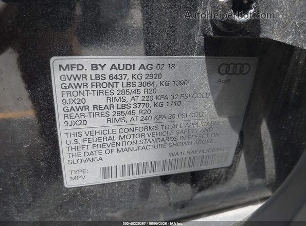 WA1LHAF74JD030669 2018 AUDI Q7 Black Vista del compartimento del motor