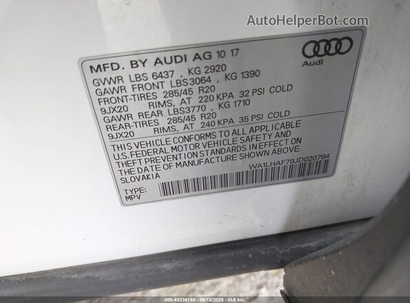 WA1LHAF79JD020784 2018 AUDI Q7 White Widok komory silnika