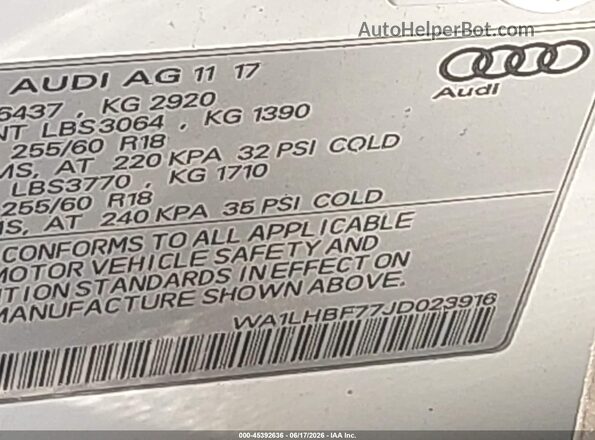 WA1LHBF77JD023916 2018 AUDI Q7 Белый Вид подкапотного пространства