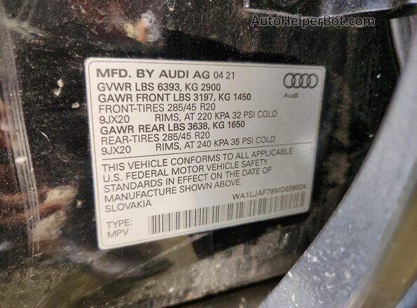 WA1LJAF78MD038024 2021 AUDI Q7 Черный Вид наклейки с VIN-кодом