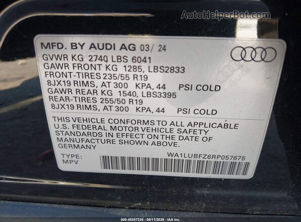 WA1LUBFZ6RP057675 2024 AUDI Q4 Black Widok komory silnika