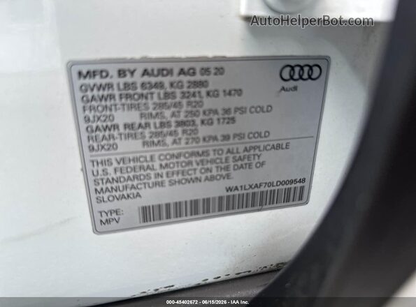 WA1LXAF70LD009548 2020 AUDI Q7 White 