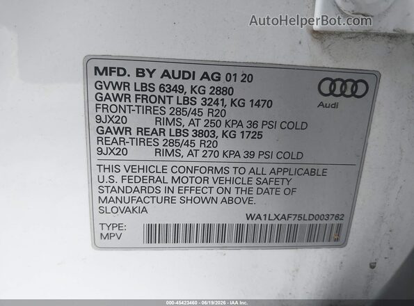 WA1LXAF75LD003762 2020 AUDI Q7 White Շարժիչի բաժամունքի տեսք