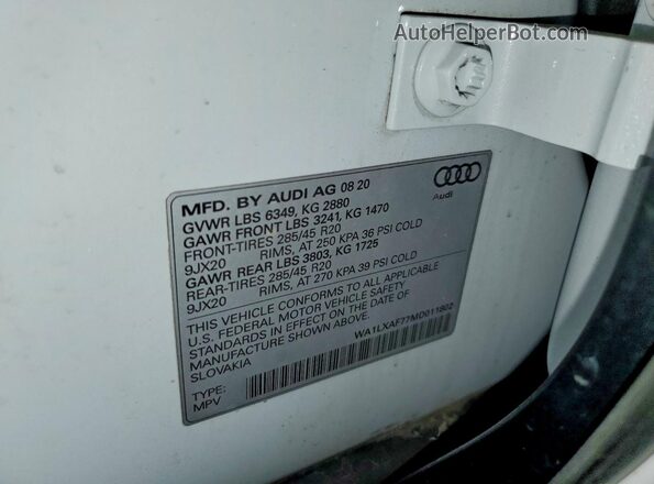 WA1LXAF77MD011802 2021 AUDI Q7 White Вид наклейки з VIN-кодом