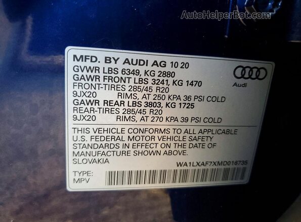 WA1LXAF7XMD016735 2021 AUDI Q7 Синий 