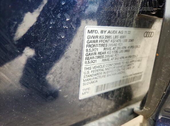 WA1LXBF74PD007927 2023 AUDI Q7 Blue VIN კოდის სტიკერის ხედი