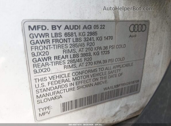 WA1LXBF79ND018709 2022 AUDI Q7 White ძრავის განყოფილების ხედი
