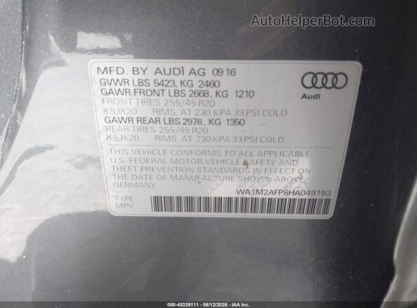 WA1M2AFP8HA049193 2017 AUDI Q5 Gray Engine compartment view