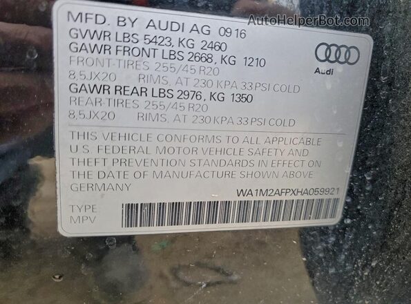 WA1M2AFPXHA059921 2017 AUDI Q5 Black Вид наклейки з VIN-кодом