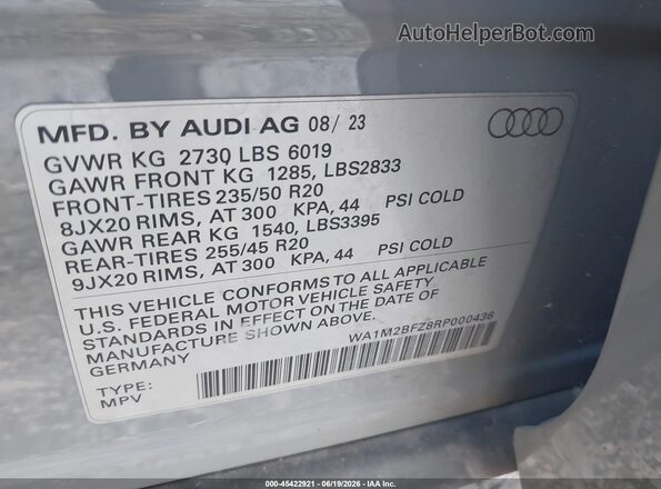 WA1M2BFZ8RP000436 2024 AUDI Q4 Gray Widok komory silnika