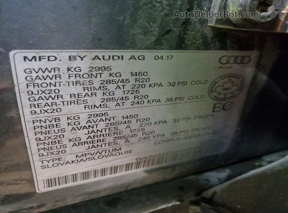 WA1MAAF72HD054147 2017 AUDI Q7 Gray VIN կոդի պիտակի տեսք