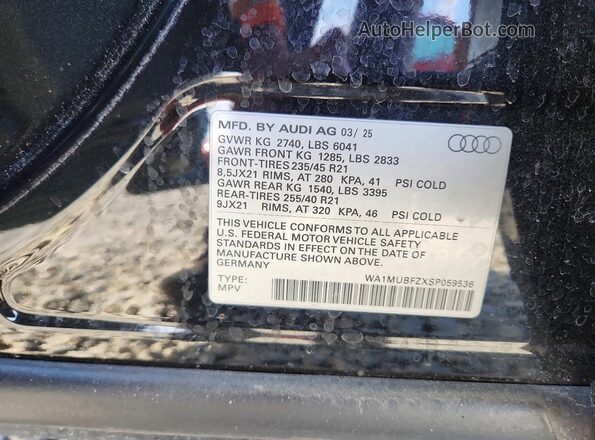 WA1MUBFZXSP059536 2025 AUDI Q4 Black Vista de la etiqueta del VIN