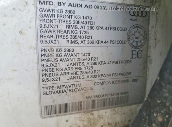 WA1MXAF71MD010455 2021 AUDI Q7 Белый 