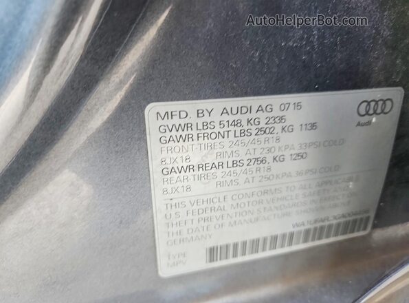 WA1UFAFL3GA004498 2016 AUDI A4 Gray Вид наклейки з VIN-кодом