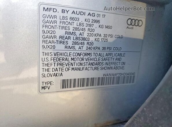 WA1VAAF70HD043040 2017 AUDI Q7 Silver Շարժիչի բաժամունքի տեսք