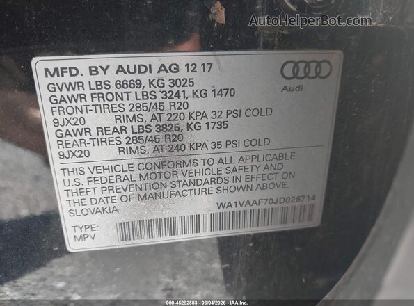 WA1VAAF70JD026714 2018 AUDI Q7 Black 