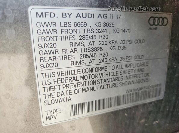 WA1VAAF71JD024910 2018 AUDI Q7 Gray VIN sticker view